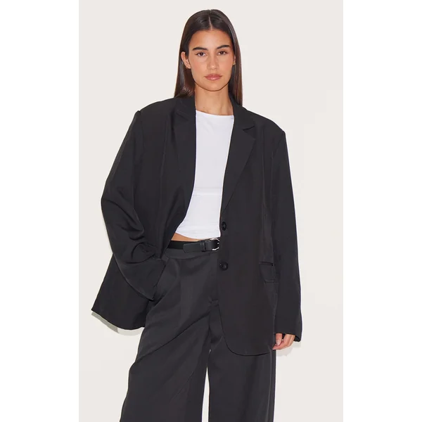 Black Seam Detail Structured Oversized Blazer
