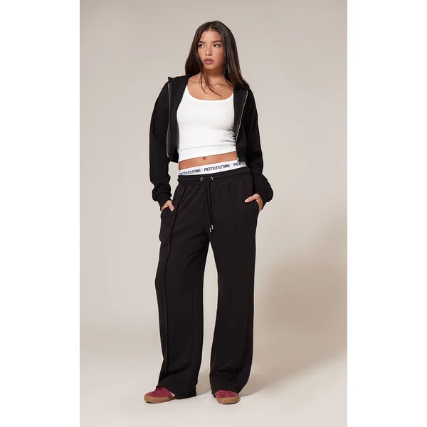 Black Seam Detail Wide Leg Sweatpants