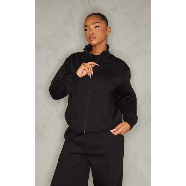 Black Seam Detail Zip Through Track Top