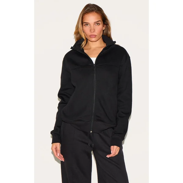 Black Seamed Detail Zip Through Track Top