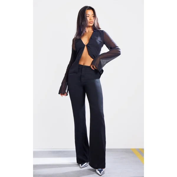Black Sheer Chiffon Wide Leg Pants