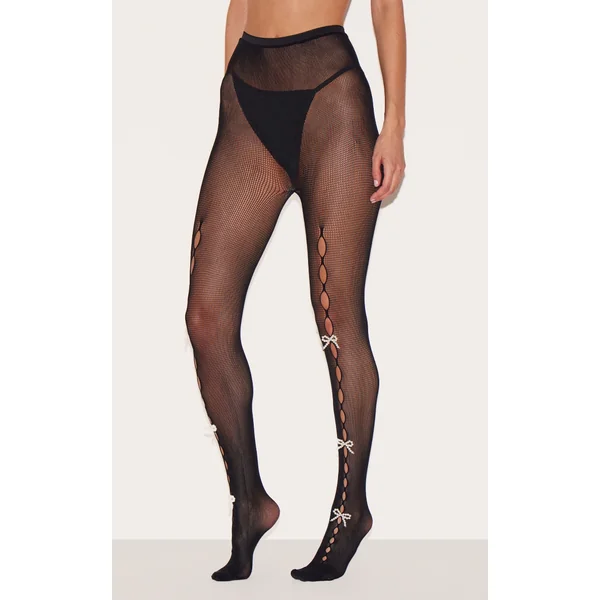 Black Sheer Cut Out Bow Tights