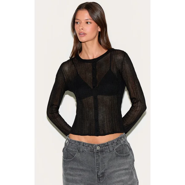 Black Sheer Knit Cardigan