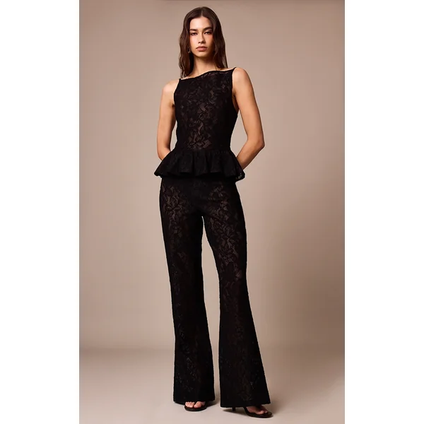 Black Sheer Lace Flared Leg Pant