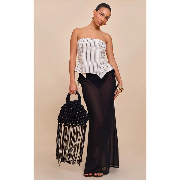 Black Sheer Low Rise Maxi Skirt