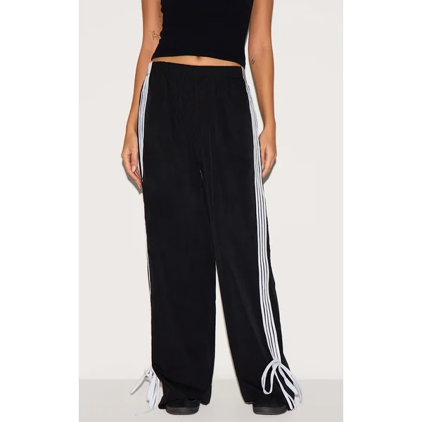 Black Shell Bow Detail Track Pants