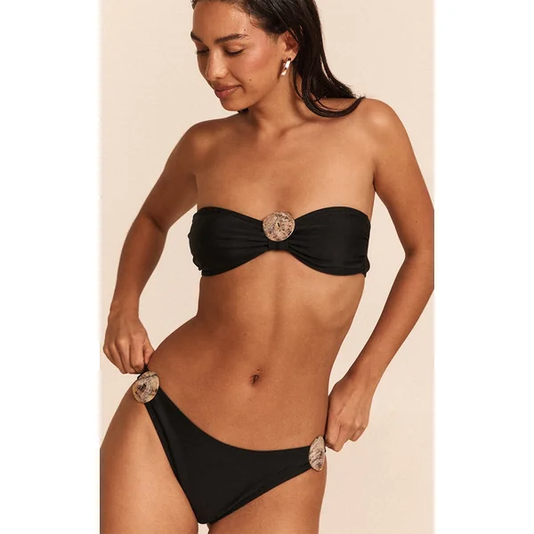 Black Shell Trim Bandeau Bikini Top