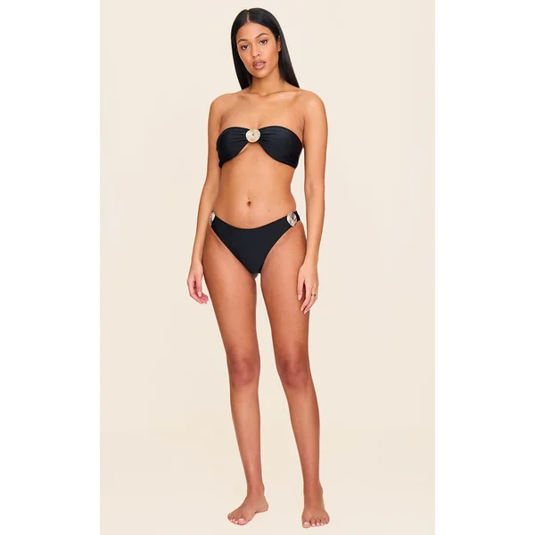 Black Shell Trim Tanga Bikini Bottoms