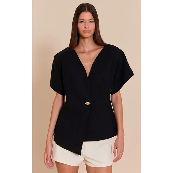 Black Short Sleeve Round Neck Blazer