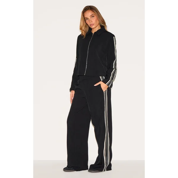 Black Side Stripe Woven Wide Leg Pants