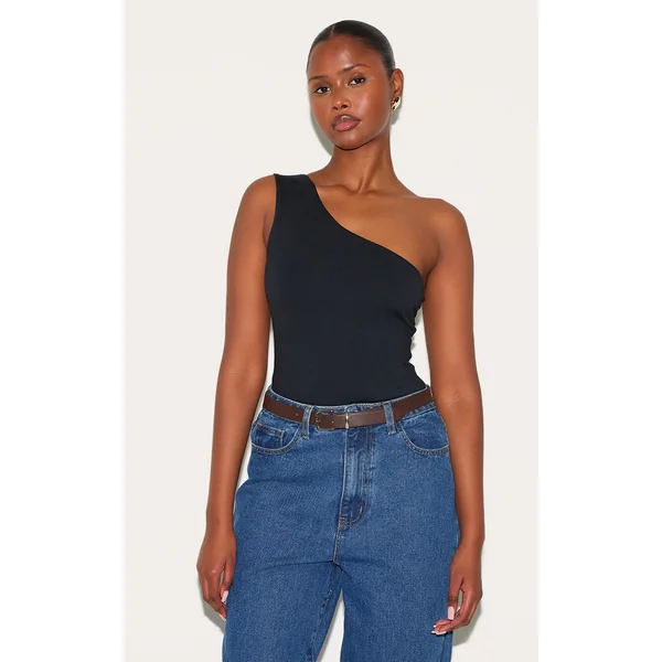 Black Sleeveless One Shoulder Top