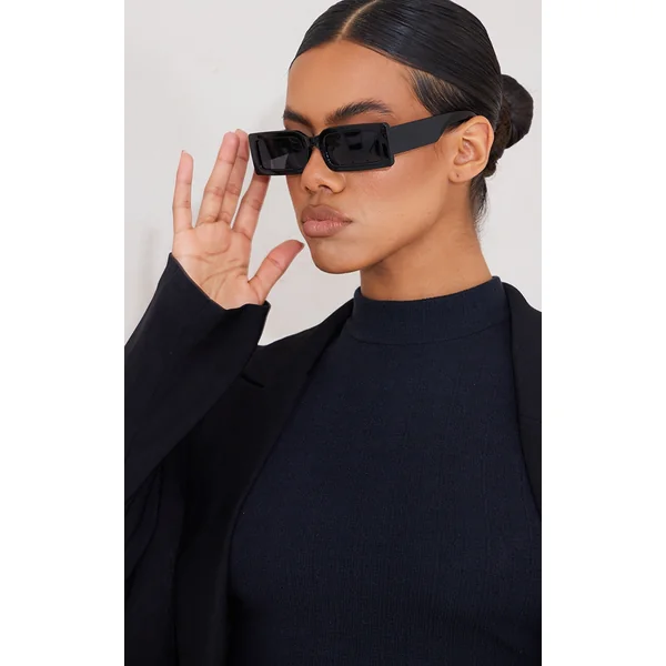 Black Slim Rectangular Frame Sunglasses