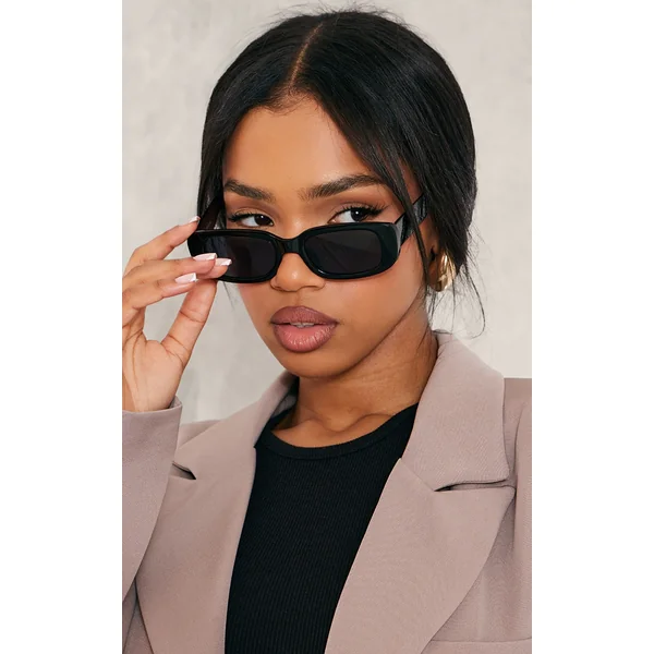 Black Slim Rectangular Sunglasses