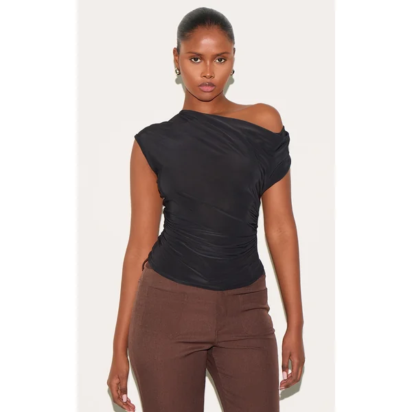 Black Slinky Backless Asymmetric Long Top