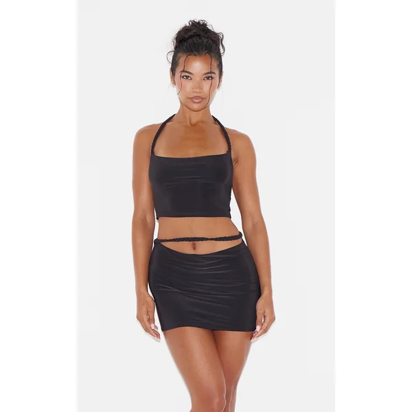 Black Slinky Braided Strap Detail Top