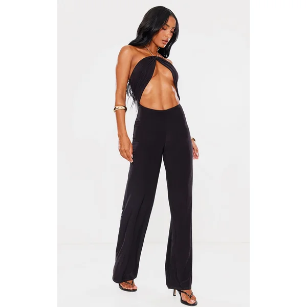 Black Slinky Cut Out Chain Detail Jumpsuit
