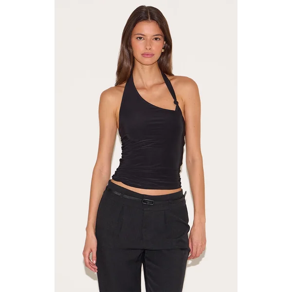 Black Slinky Halterneck Knot Detail Top