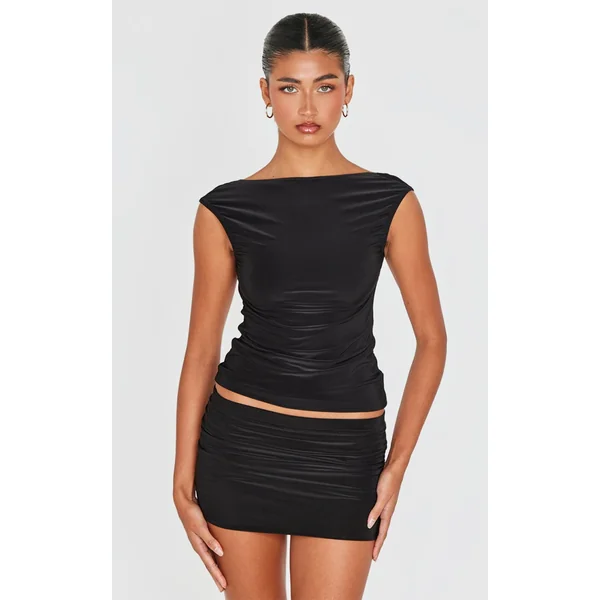 Black Slinky Open Back Longline Top