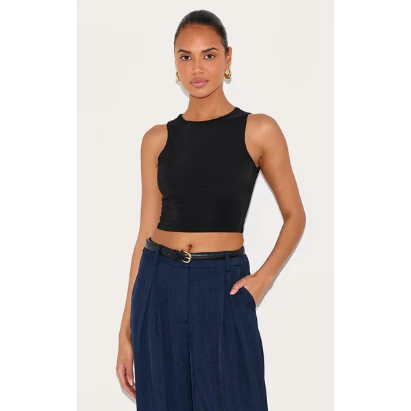 Black Slinky Racer Crop Top