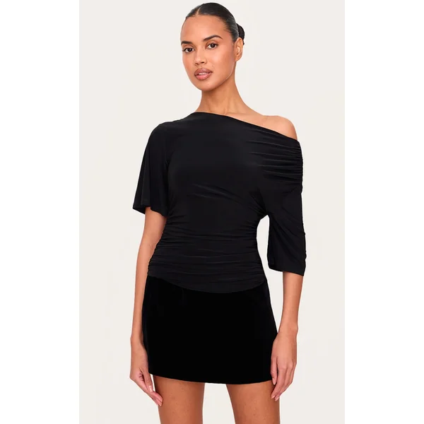 Black Slinky Slouchy Asymmetric Long Top