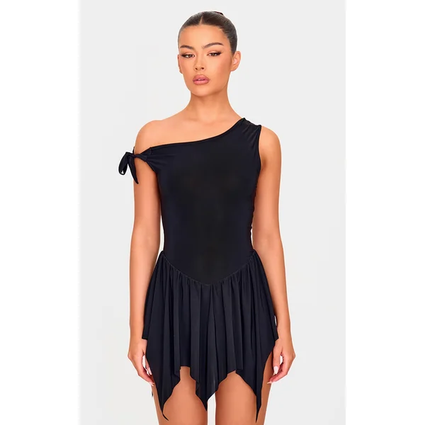 Black Slinky Tie Strap Rara Skort Romper