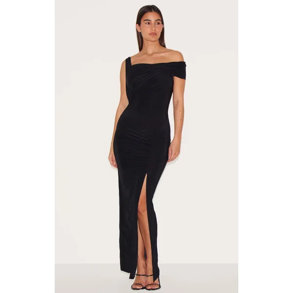 Black Slinky Twist Detail Maxi Dress