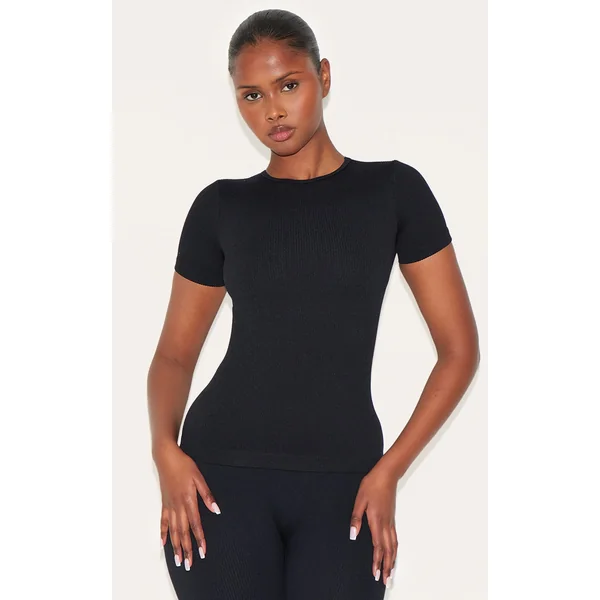 Black Snatched Rib Longline T Shirt