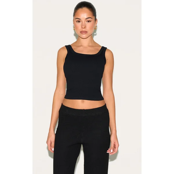 Black Snatched Rib Scoop Vest