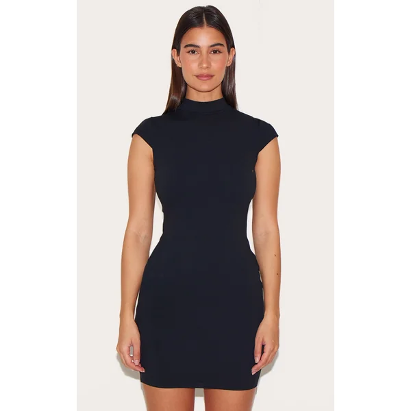Black Snatched Sculpt Cap Sleeve Bodycon Dress