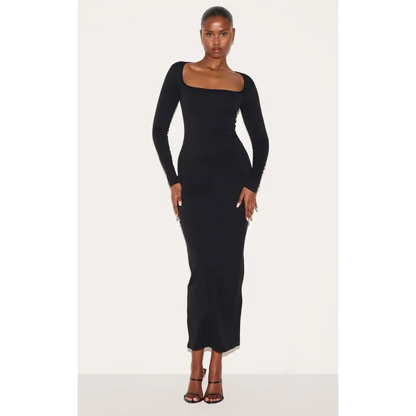 Black Snatched Sculpt Square Neck Midaxi Dress