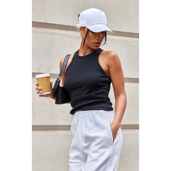 Black Soft Basic Ribbed Racer Vest