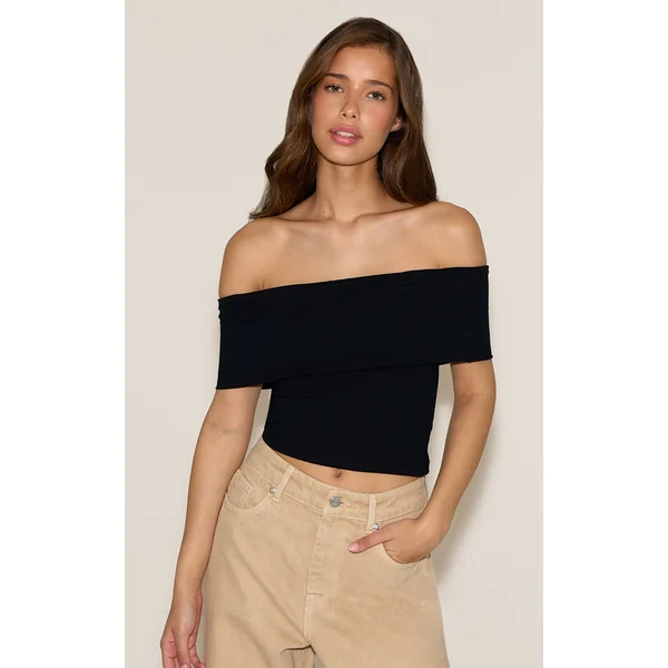Black Soft Cotton Bardot Top