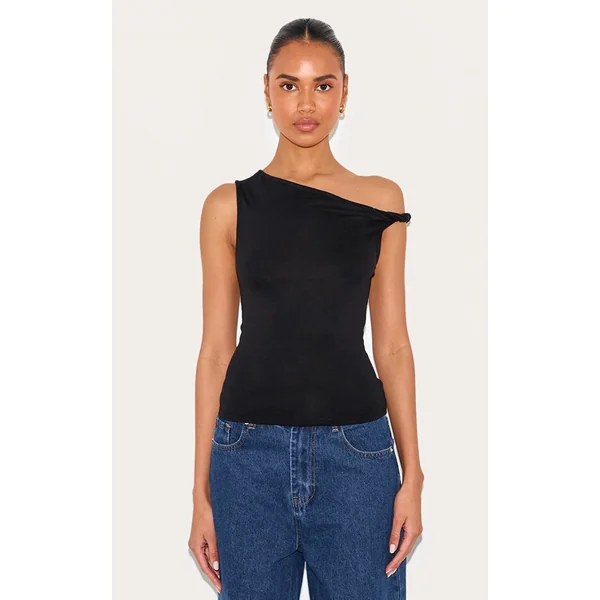 Black Soft Cotton Twist Detail Long Vest Top