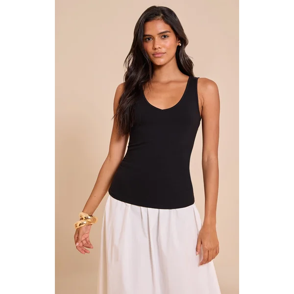 Black Soft Cotton V Neck Vest Top