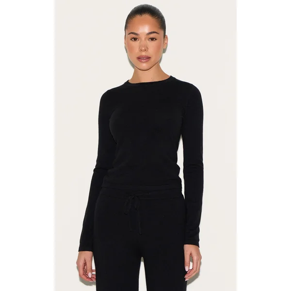 Black Soft Knit Long Sleeve Top