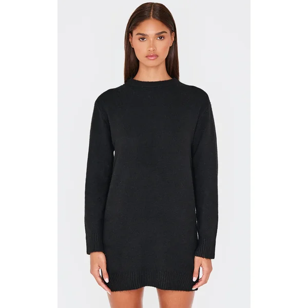 Black Soft Knit Oversized Basic Sweater Dress
