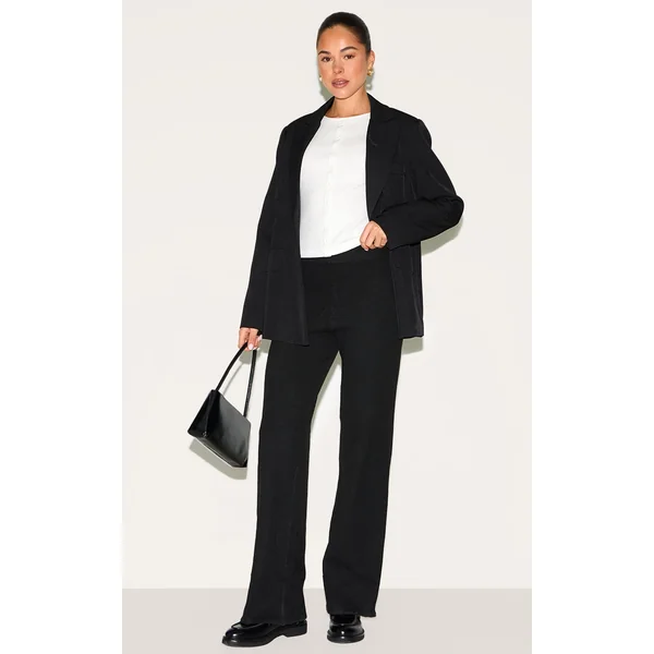 Black Soft Knit Wide Leg Pants