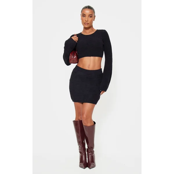 Black Soft Knitted Mini Skirt
