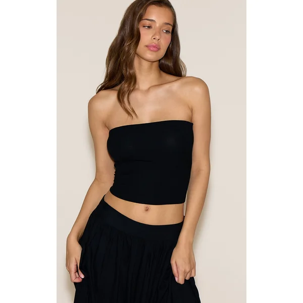 Black Soft Rib Bandeau Top
