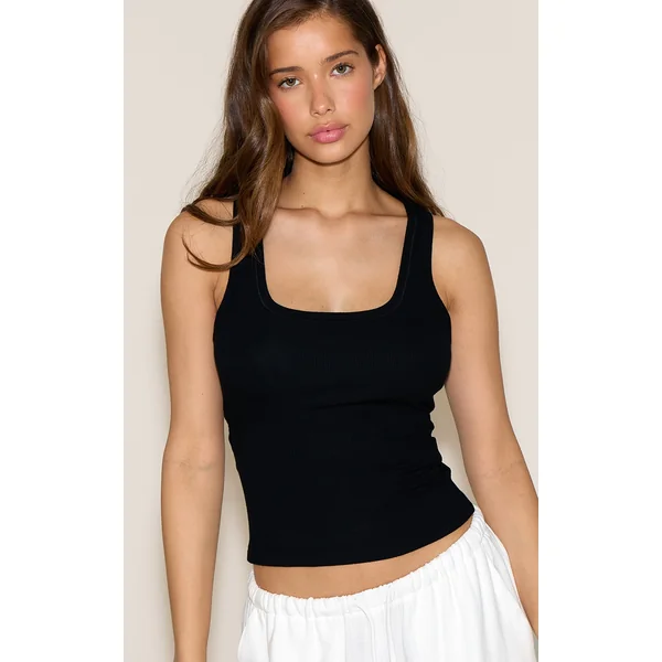 Black Soft Rib Scoop Neck Vest Top