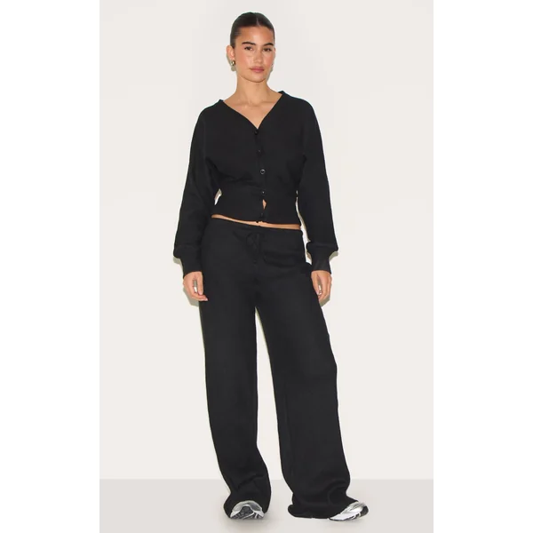 Black Soft Ribbed Wide Leg Pants