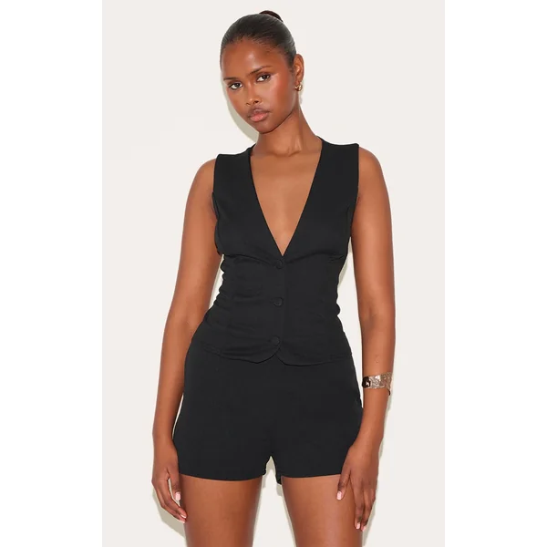 Black Soft Tailored Button Up Vest