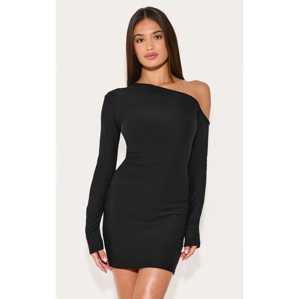Black Soft Touch Asymmetric Bodycon Dress