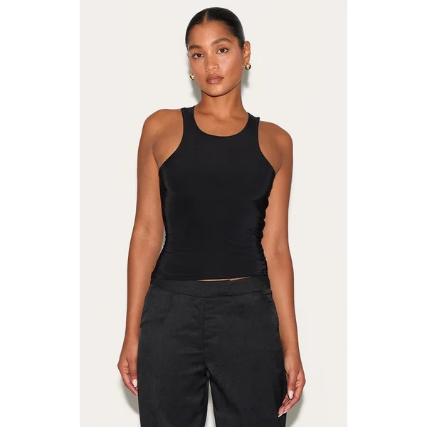Black Soft Touch Asymmetric Hem Racer Vest