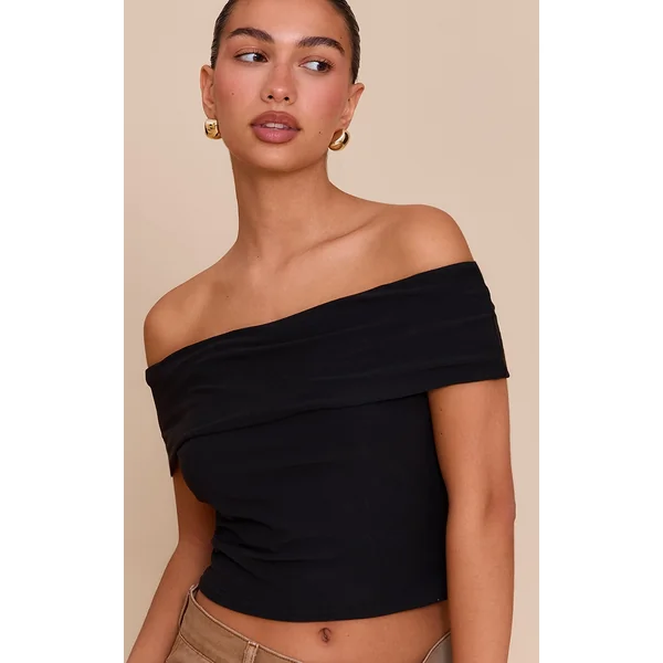 Black Soft Touch Bardot Long Top
