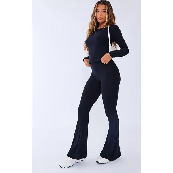 Black Soft Touch High Waist Flared Pants
