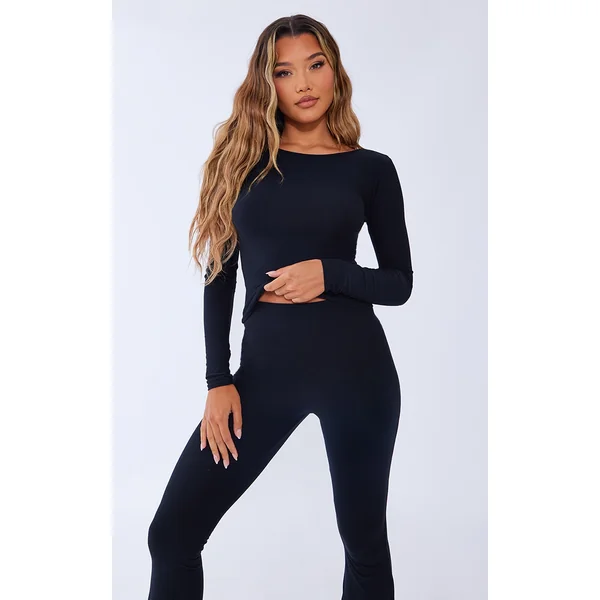 Black Soft Touch Long Sleeve Longline Top