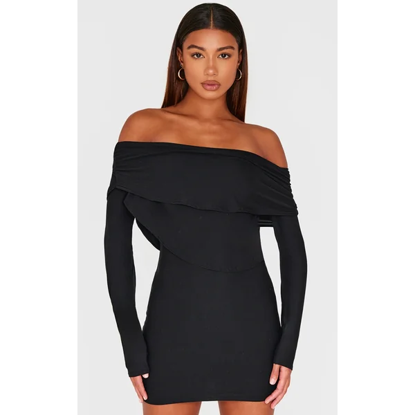 Black Soft Touch Long Sleeve Mini Dress