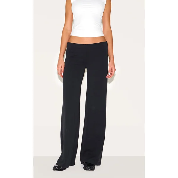 Black Soft Touch Low Rise Wide Leg Pants