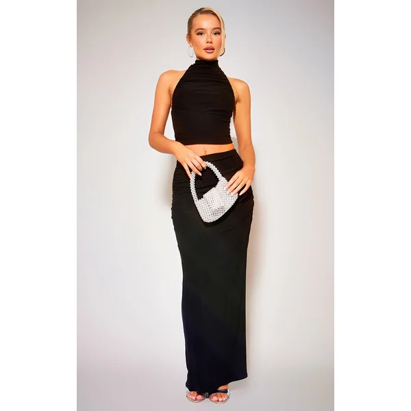 Black Soft Touch Ruched Back Maxi Skirt